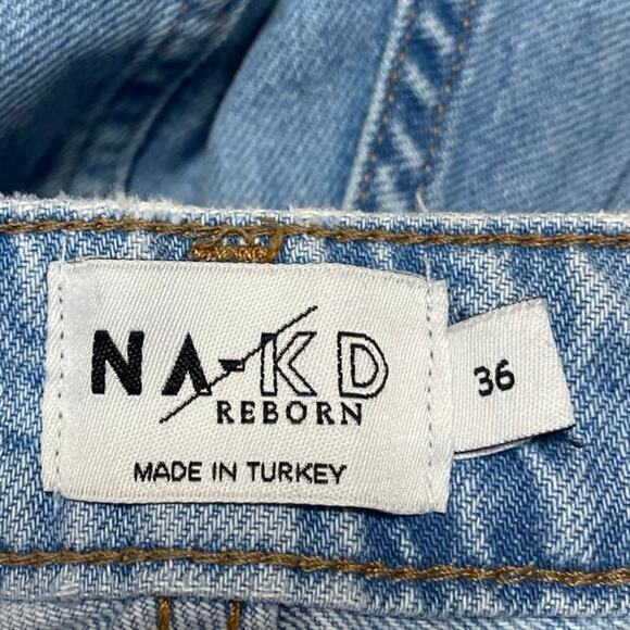 NA-KD Reborn Womens Blue Light Wash Split High Rise Wide Leg Denim Jeans Size S - Picture 4 of 5